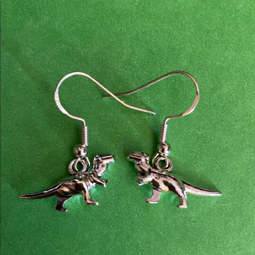 Silver Dinosaur Earrings